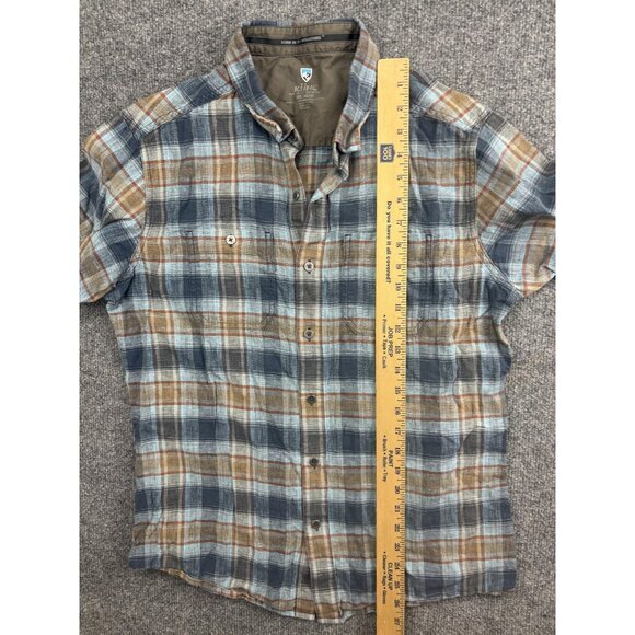 Kuhl Shirt Mens Medium Blue Plaid Linen Cotton Short Sleeve Button Front Casual - Picture 4 of 6